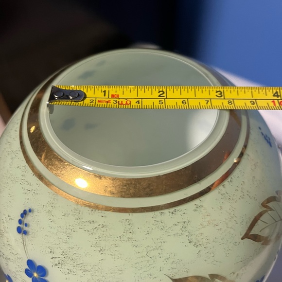 Vintage glass round vase with hand painted floral design  gold trim - Picture 6 of 13